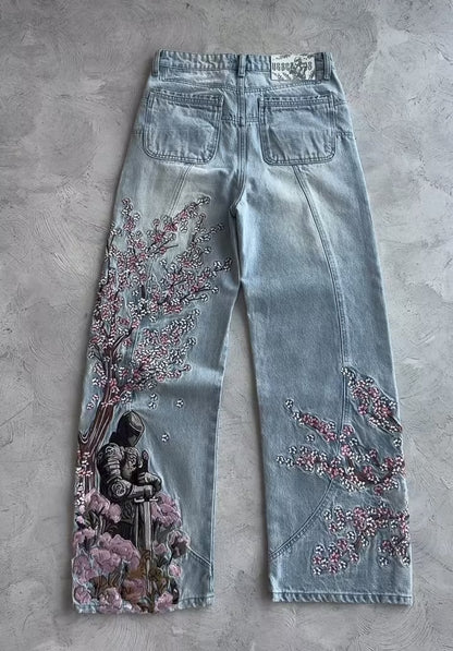 Pantalones vaqueros de pierna ancha bordados