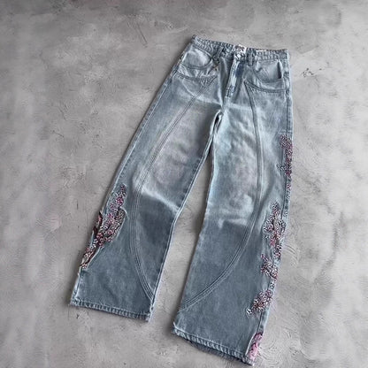 Pantalones vaqueros de pierna ancha bordados