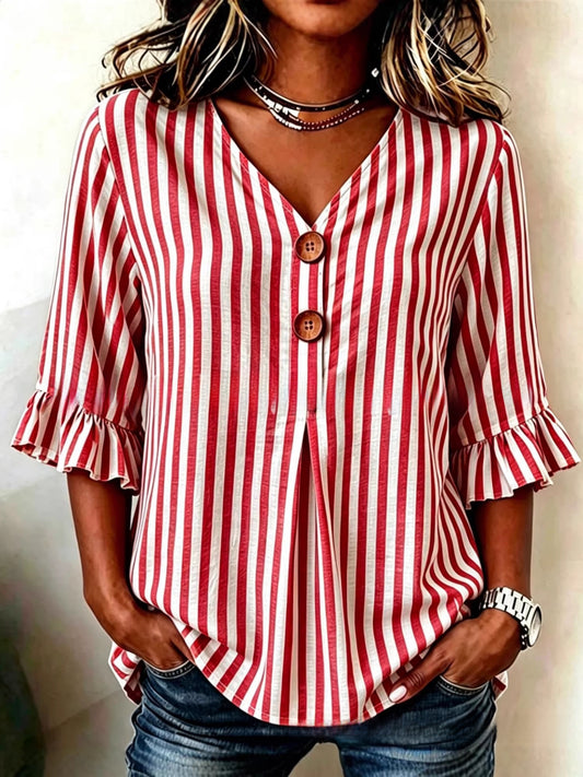 Blusa de mujer con escote en V y rayas