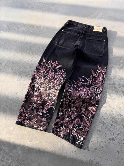 Pantalones vaqueros de pierna ancha bordados
