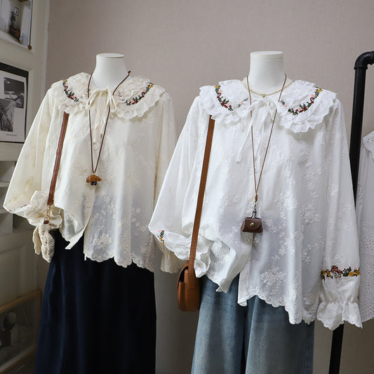 Blusa de manga larga con cuello de mu�eca bordado