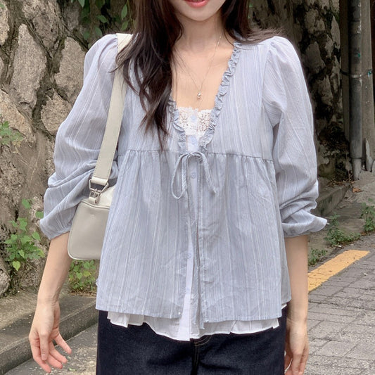 Blusa de manga larga a rayas para mujer