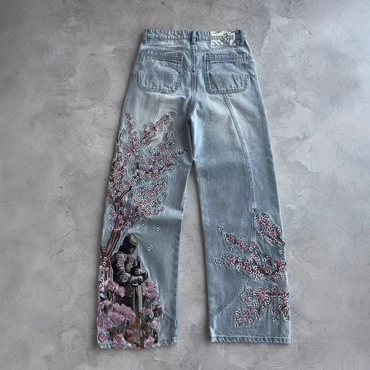 Pantalones vaqueros de pierna ancha bordados