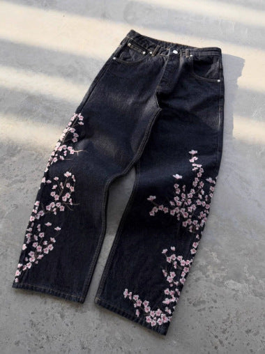 Pantalones vaqueros de pierna ancha bordados