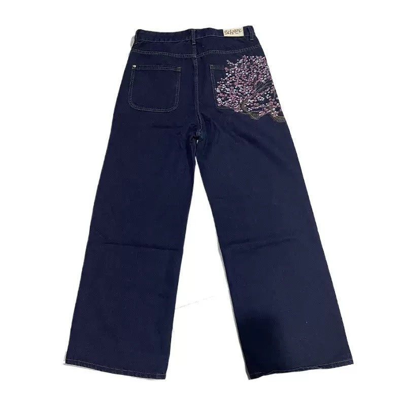 Pantalones vaqueros de pierna ancha bordados