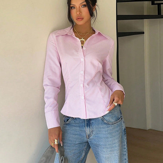 Blusa de manga larga a rayas para mujer