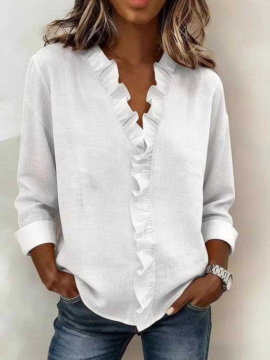 Womens Ruffled Collar Long Sleeve Blouse