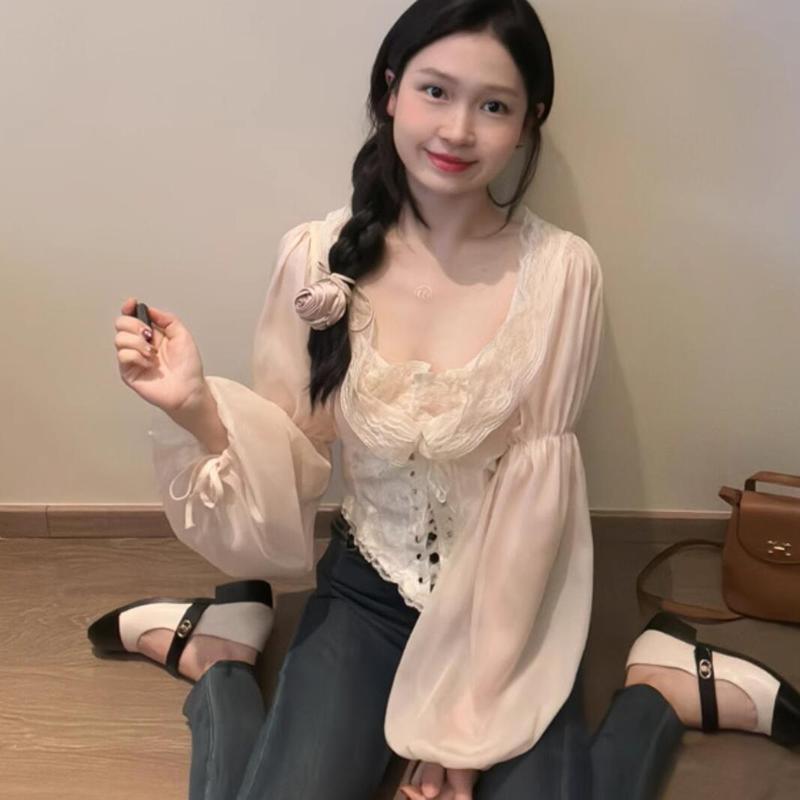 Blusa francesa de estilo cortesano con cordones para mujer