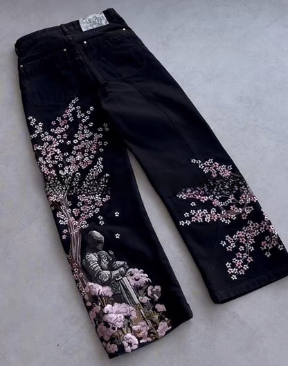 Pantalones vaqueros de pierna ancha bordados