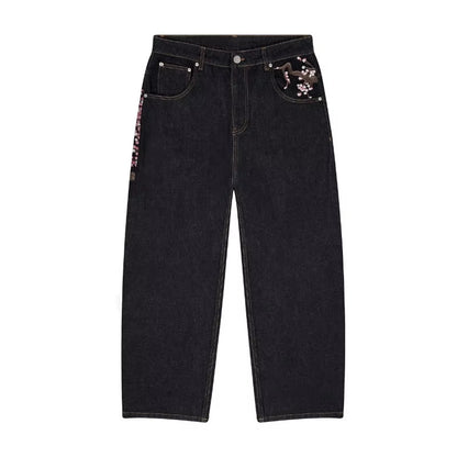 Pantalones vaqueros de pierna ancha bordados